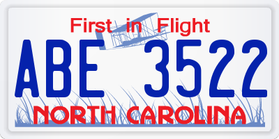 NC license plate ABE3522