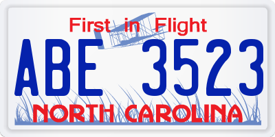 NC license plate ABE3523