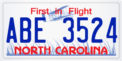 NC license plate ABE3524