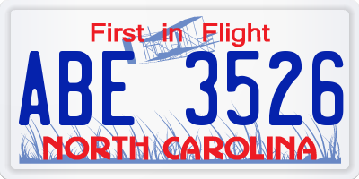 NC license plate ABE3526