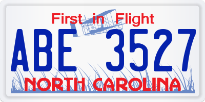 NC license plate ABE3527