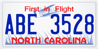 NC license plate ABE3528