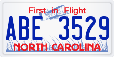 NC license plate ABE3529