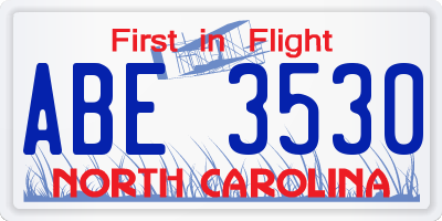 NC license plate ABE3530
