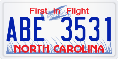 NC license plate ABE3531