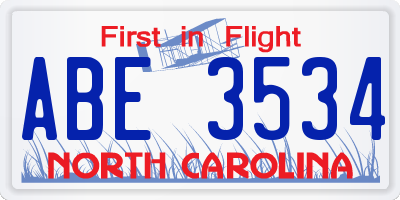 NC license plate ABE3534