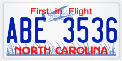 NC license plate ABE3536