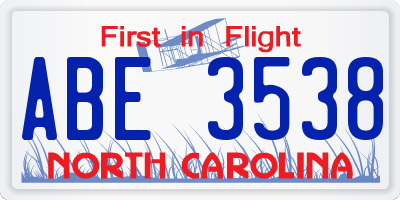NC license plate ABE3538