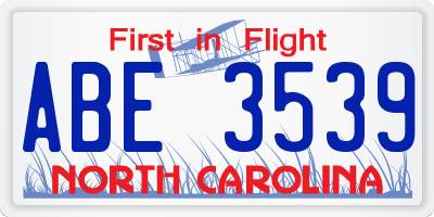 NC license plate ABE3539
