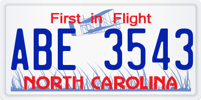 NC license plate ABE3543