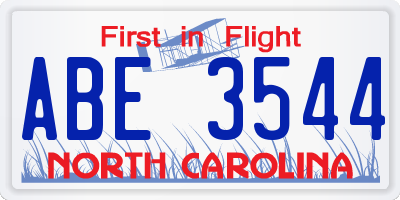 NC license plate ABE3544