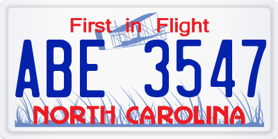 NC license plate ABE3547