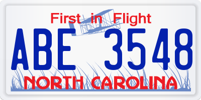 NC license plate ABE3548