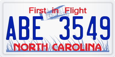 NC license plate ABE3549