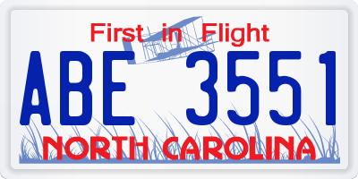 NC license plate ABE3551