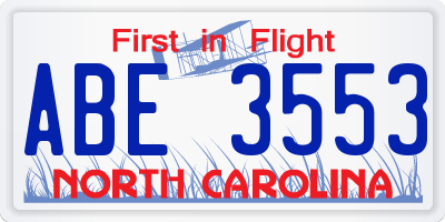 NC license plate ABE3553