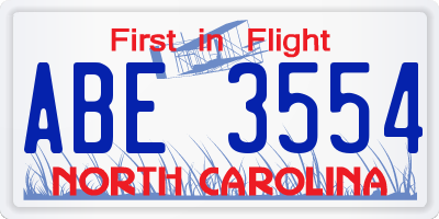 NC license plate ABE3554