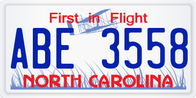 NC license plate ABE3558