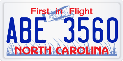 NC license plate ABE3560