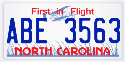 NC license plate ABE3563