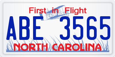 NC license plate ABE3565