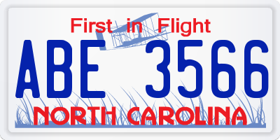 NC license plate ABE3566