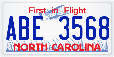 NC license plate ABE3568