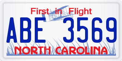 NC license plate ABE3569