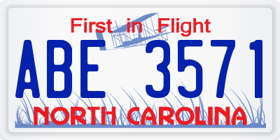 NC license plate ABE3571