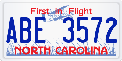 NC license plate ABE3572
