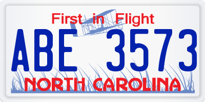 NC license plate ABE3573