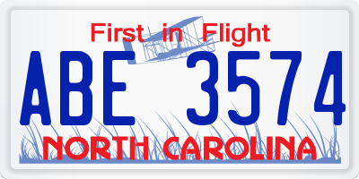 NC license plate ABE3574