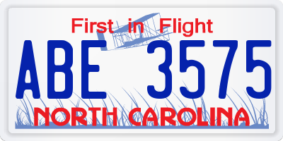 NC license plate ABE3575