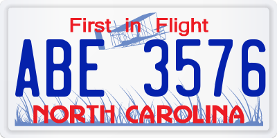 NC license plate ABE3576