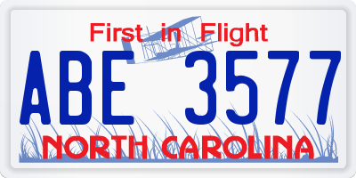 NC license plate ABE3577