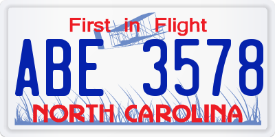 NC license plate ABE3578