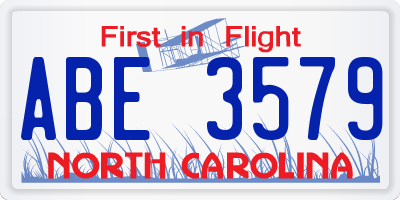 NC license plate ABE3579