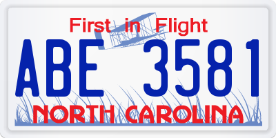 NC license plate ABE3581