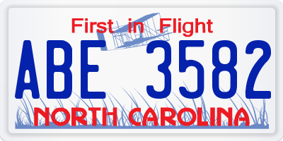 NC license plate ABE3582