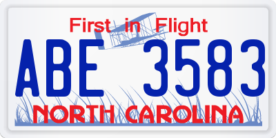 NC license plate ABE3583