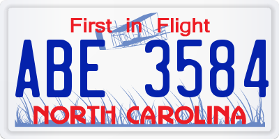 NC license plate ABE3584