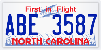 NC license plate ABE3587