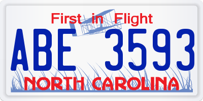 NC license plate ABE3593