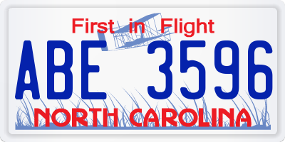 NC license plate ABE3596