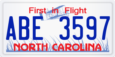 NC license plate ABE3597