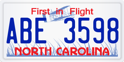 NC license plate ABE3598