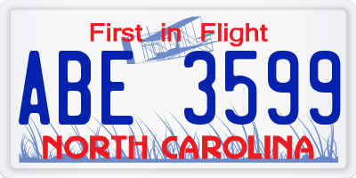 NC license plate ABE3599