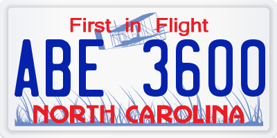 NC license plate ABE3600