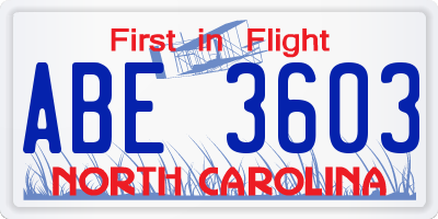 NC license plate ABE3603
