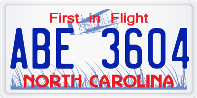 NC license plate ABE3604